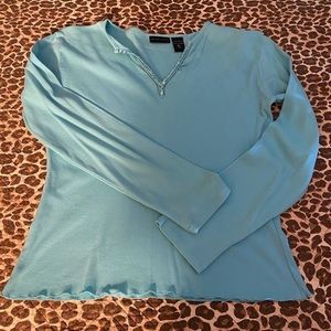 Aquamarine Long Sleeve Sequin V Neck Tee Size XL